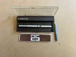 Vtg Parker 25 Fountain Pen W/ Box Converter, Ink Cartridge, Instructions