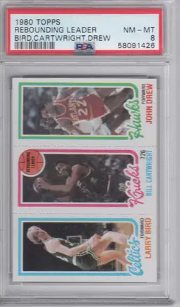 1980 Topps Rebounding Leader Larry Bird Bill Cartwright John  Drew PSA 8