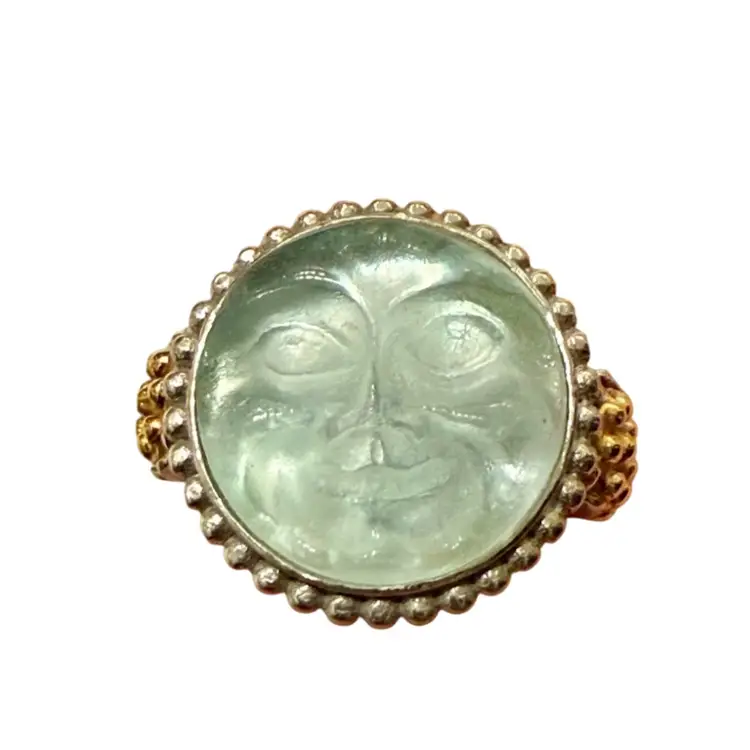Designer Tagliamonte Sterling Silver 18k Gold Mother Of Pearl Moon Face Cocktail Ring Size 6, 4.9g