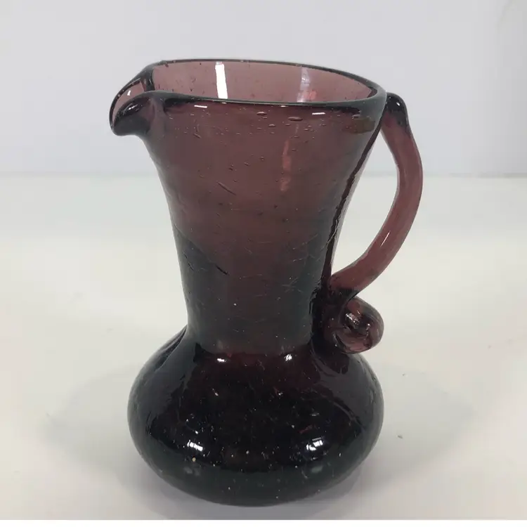 Art Glass Amethyst Purple Crackle Glass Mini Pitcher 