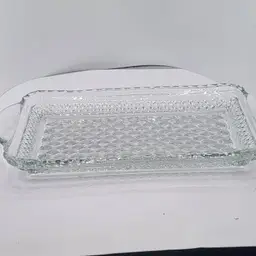 Vintage Clear Glass Anchor Hocking Wexford pattern 1960's Serving Tray/Trinket Dish with Handles
