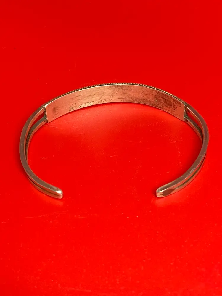 Zuni Sterling Silver Multi Stone Inlay Cuff Bracelet, Artist Signed