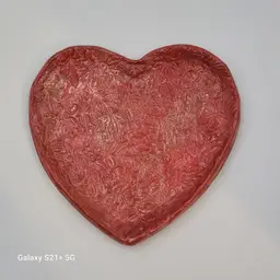 Handmade Ceramic Embossed Heart Shaped Snack Plate Trinket Dish CatchAll