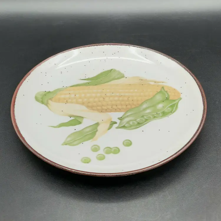 Vintage Asahi Japan Speckled Stoneware Corn Pea Pods Plate