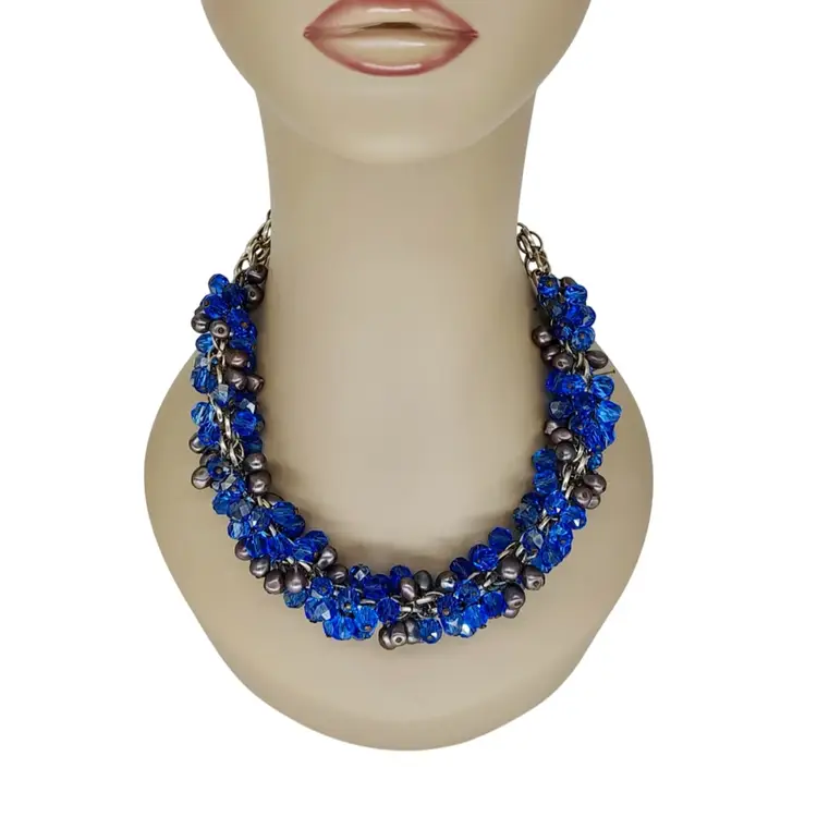 Vintage 1940s Coro Cha Cha Bead Cluster Statement Collar Necklace