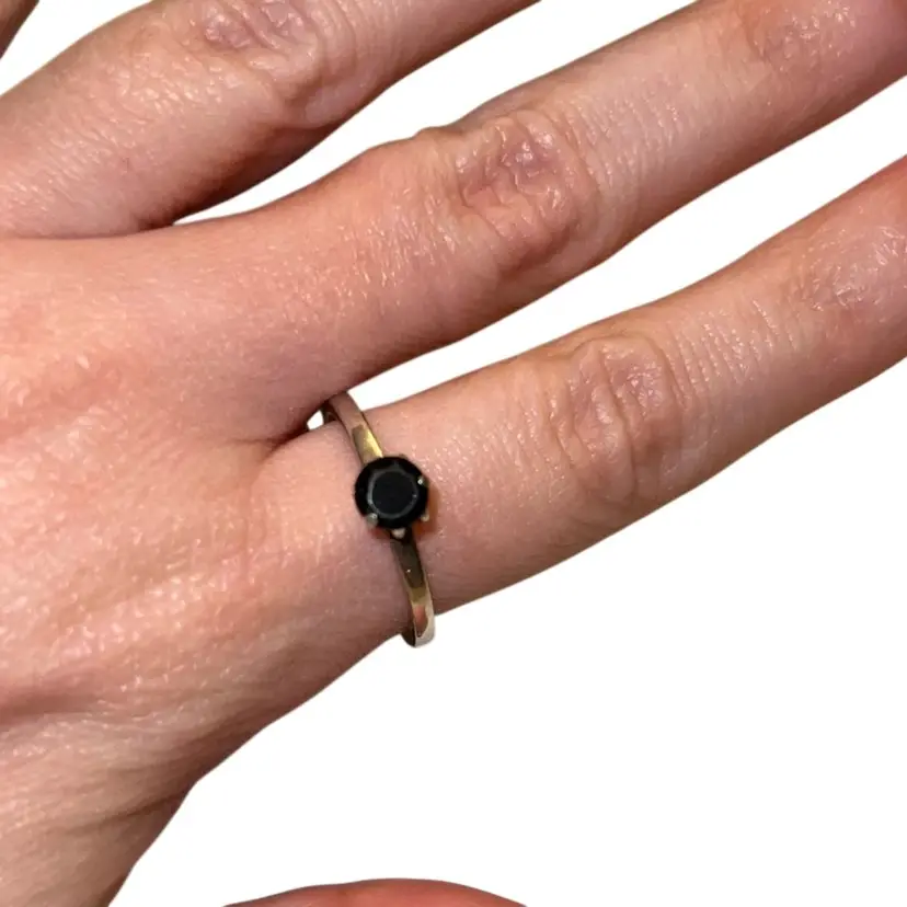 Sterling Silver 4mm Round Black Spinel Stacking Ring Size 8