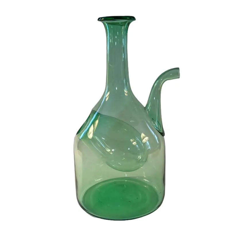 Vintage Italian Hand Blown Green Glass Wine Decanter with Ice Chamber