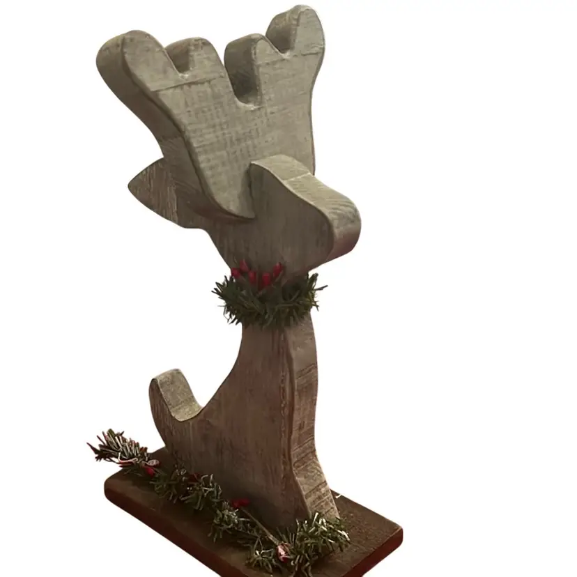 Wood Deer Christmas Decoration, 11” Tall, 6” Wide