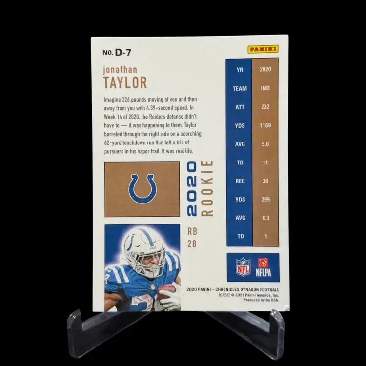 Jonathan Taylor 2020 Panini Chronicles Dynagon D-7 Rookie Insert SP Colts