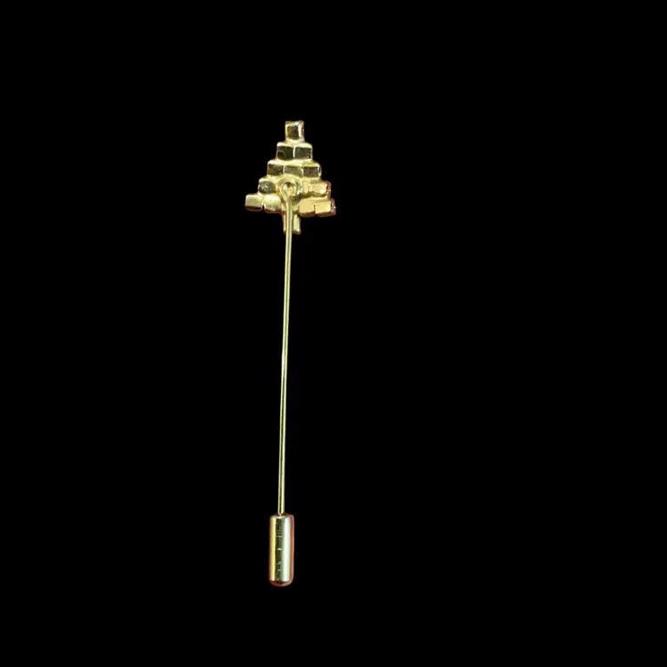 Vintage Goldtone Christmas Tree Hat Pin / Stick Pin. With Red & Green Rhinestones.
