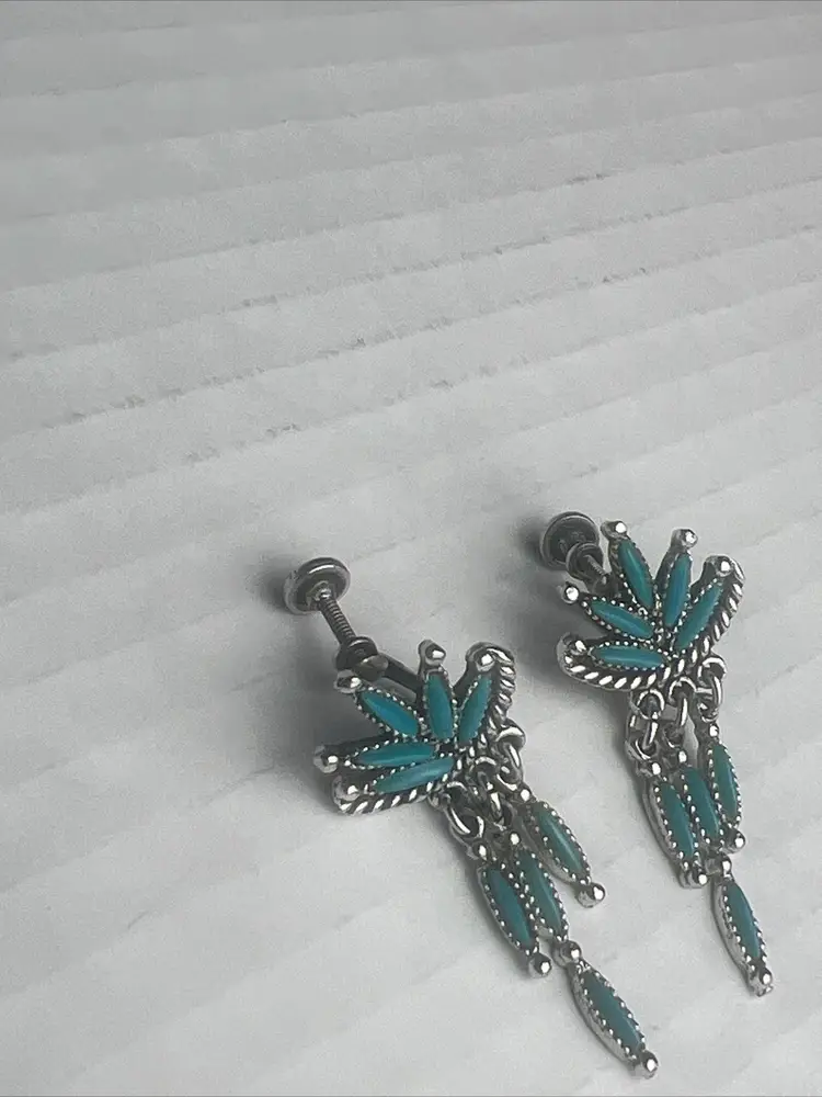 #06- Turquoise Tone Dangle Earrings Screw Back