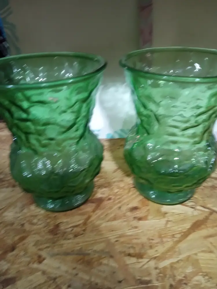 Vintage Green Pressed Glass Cups / Small Vases (Set of 2)