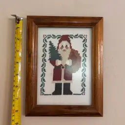 Vintage Wood Framed Santa Cross Stitch