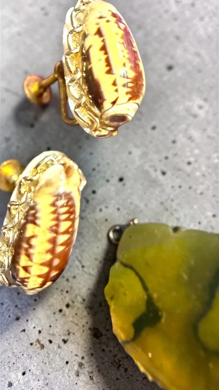 Vintage Shell & Abalone Gold Tone Screw Back & Clip On Earrings