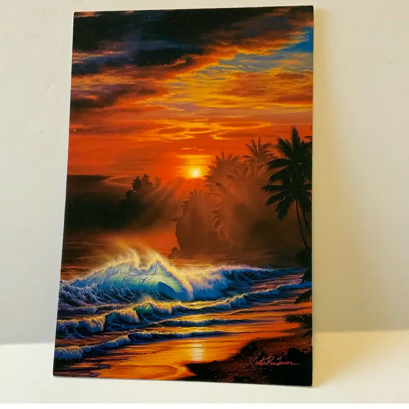 Golden Moment Painting Of Breaking Waves On Seashore Blank Greeting Card 7.25” By 4.25