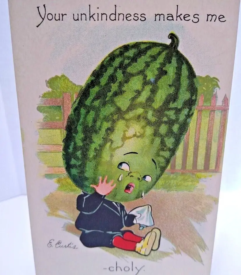 Fantasy Postcard Tuck E Curtis Melon Head Anthropomorphic Garden Patch Series 2