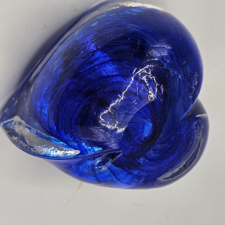 Studio Art Glass Paperweight Blue Cobalt heart shaped Signed