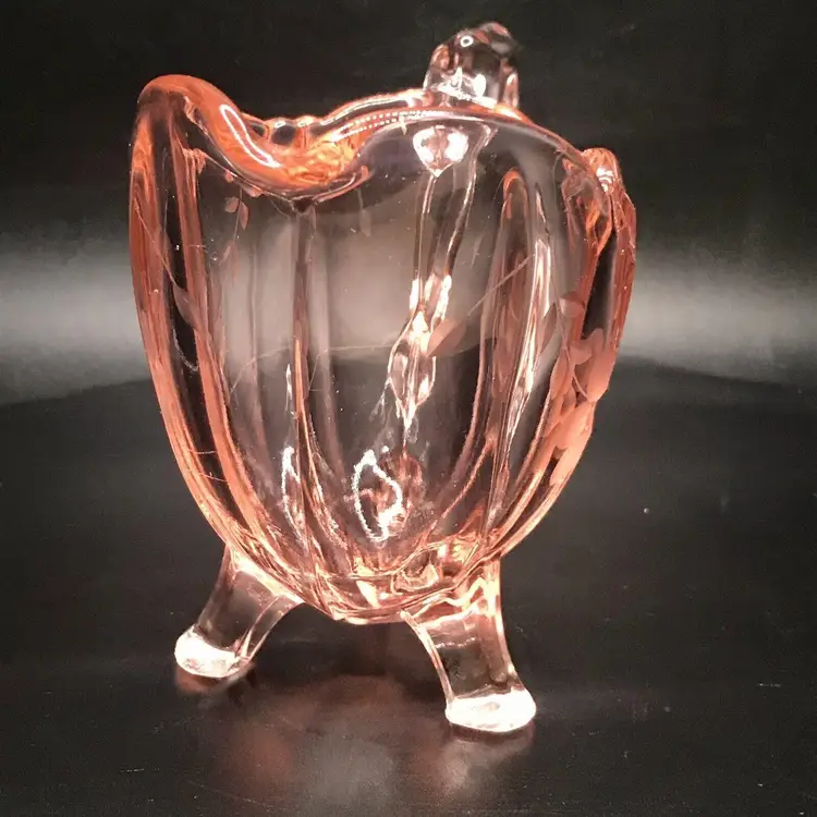 Vintage Pink Floral Etched Depression Glass Creamer with Feet*