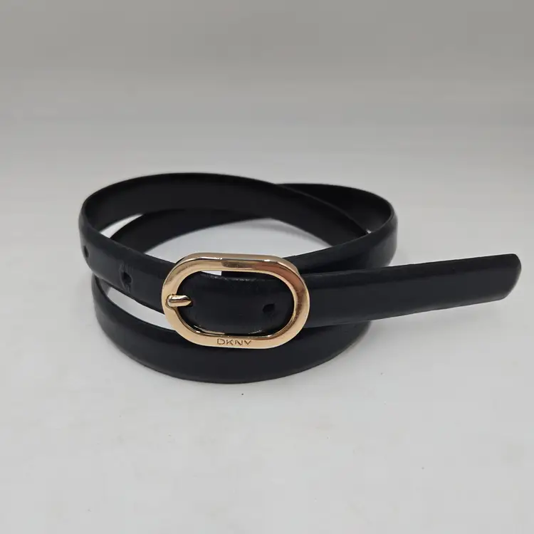 DKNY Navy Blue Italian Calfskin Leather Oval Buckle Belt Sz S Skinny Fits 25-29"