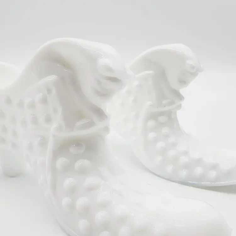 Vintage Fenton Milk Glass Slippers Hobnail Hobnob Cat Head Shoes Pair