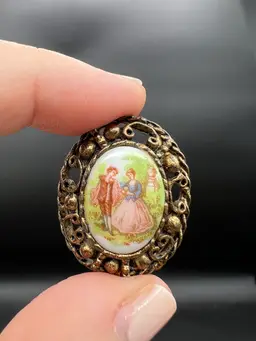 Small Brooch With Couple Transfer Not Marked