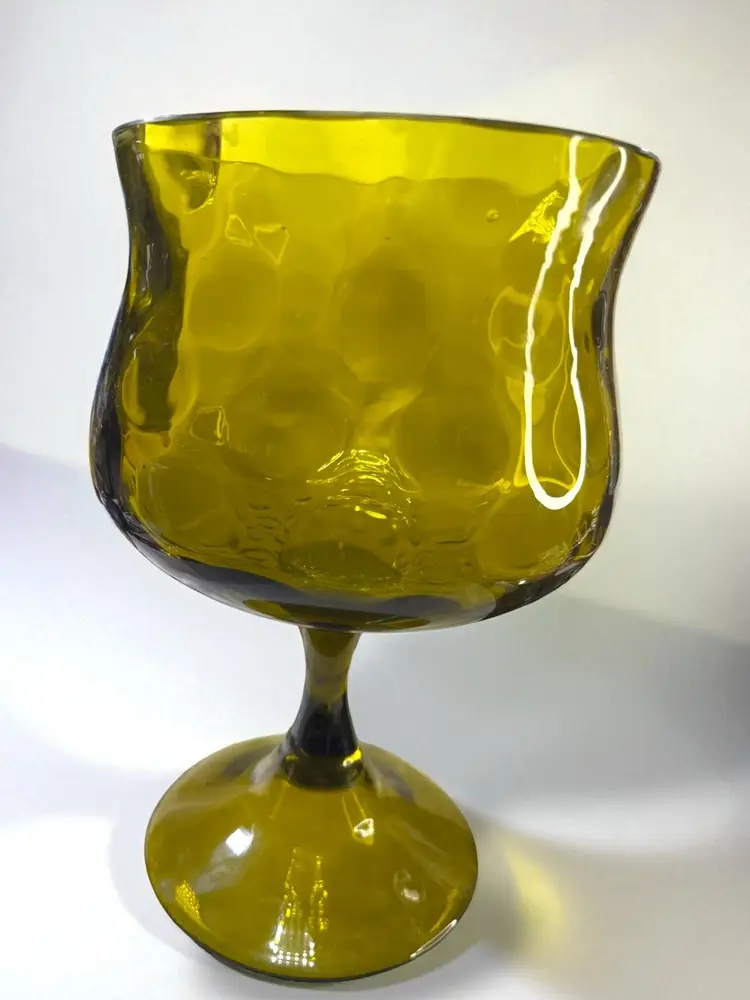 Vintage Italian Empoli Avocado Green Glass  Polka Dot Optic Compote Bowl 1960s - 10”