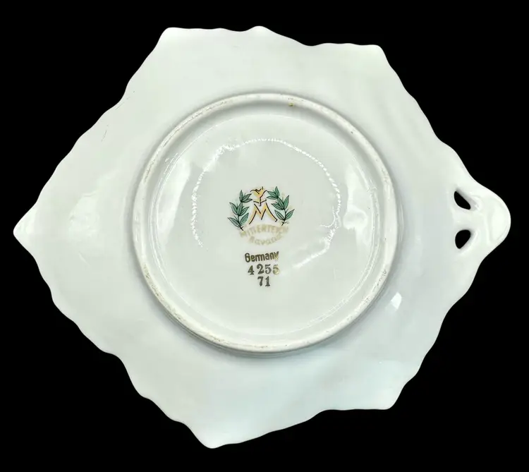 Vintage Mitterteich Bavaria Germany Porcelain Trinket Dish Leaf Floral Pink 7”