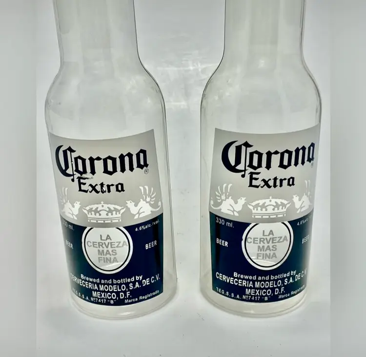 ✅ Unique Rare Find Set of 2 Corona Extra Plastic Beer Bottle Glasses 12 oz.
