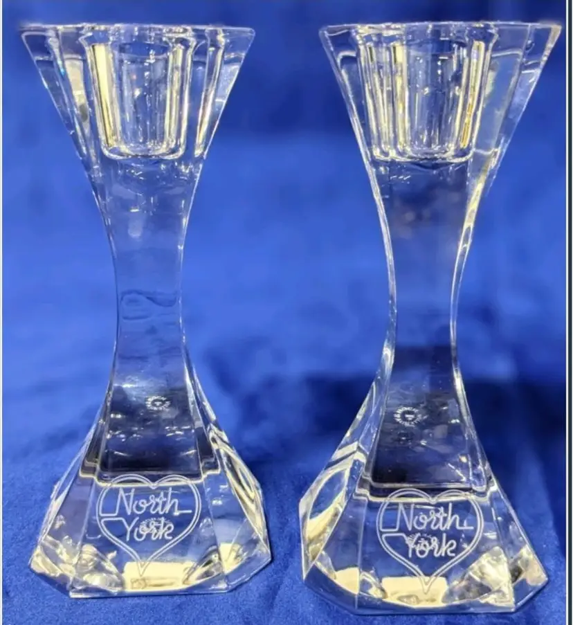 Pair Of Vintage Villeroy & Boch North York Crystal Candlesticks