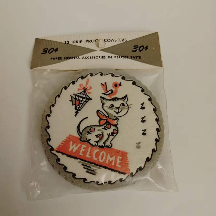 Vintage Kitty Coasters. New old stock. 12 coasters. House of Paper inc.