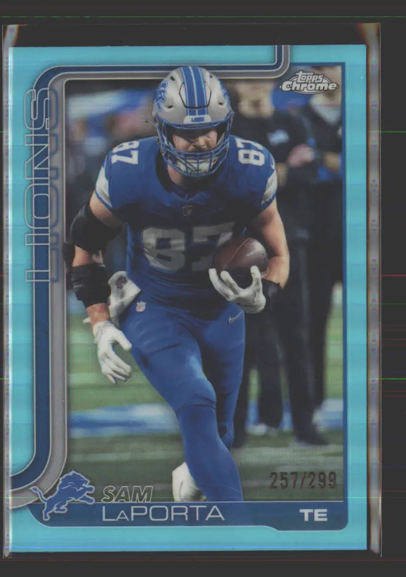 Sam Laporta #/299 2025 Topps Chrome Aqua #100 - (142) - Detroit Lions