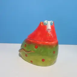 vintage ceramic colorful kitty Joy Cat sugar bowl container