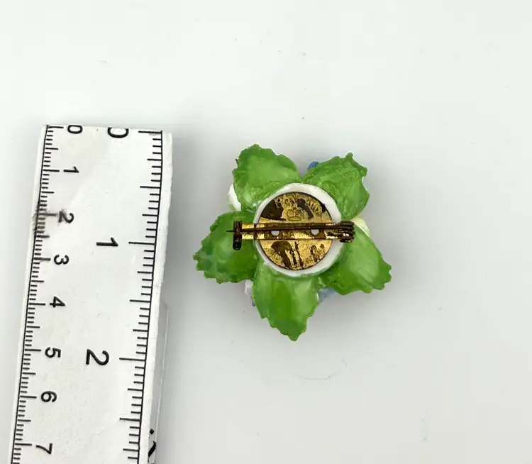 Vintage Signed Denton English Bone China Floral Brooch 2”x 1.75”