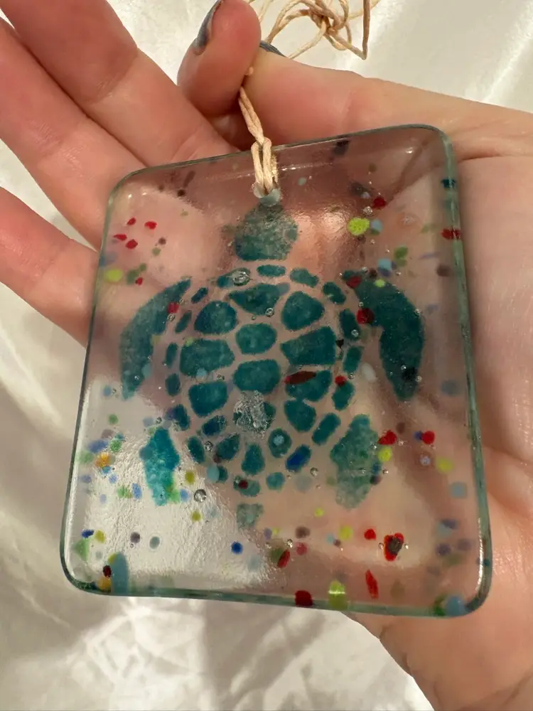 Fused glass turtle ornament