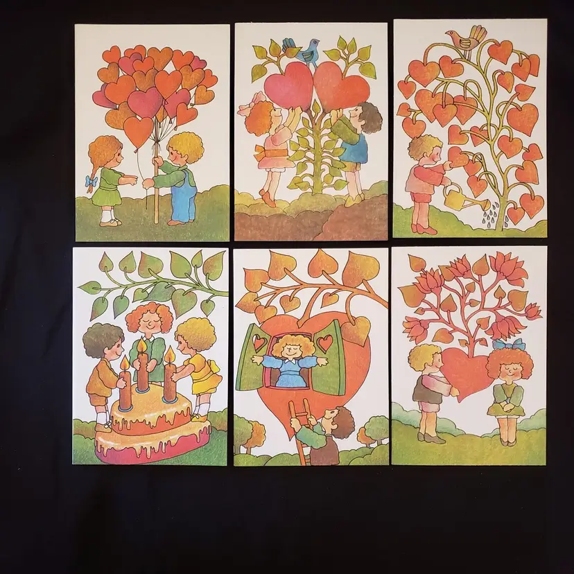 Valentine Greeting Cards Kids Hearts as Illustrations set of 6 pro in-firmis 