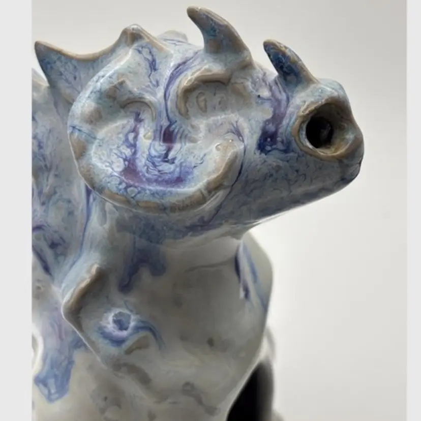 Ceramic Dragon Incense Holder, signed Figurine, Handcrafted