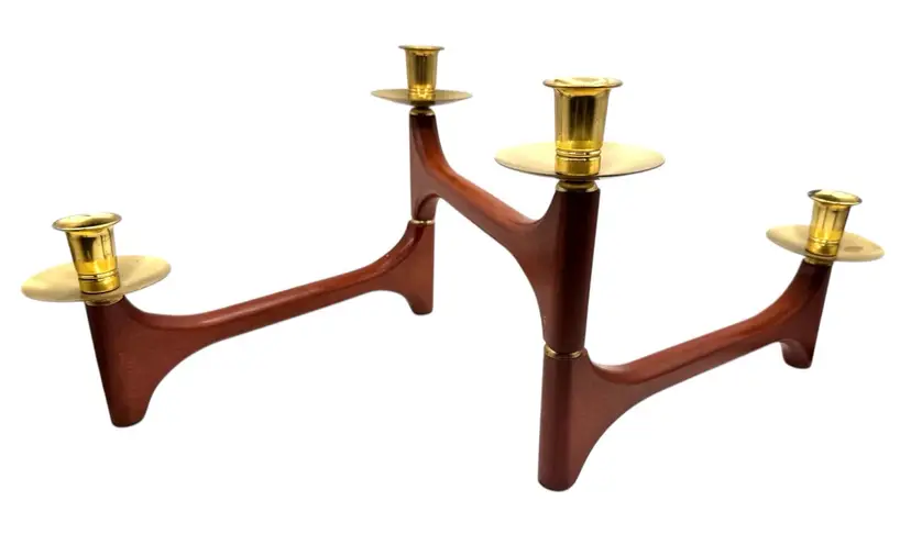 Mid Century Danish Wood Metal Articulating Candle Holder Candelabra Brutalist