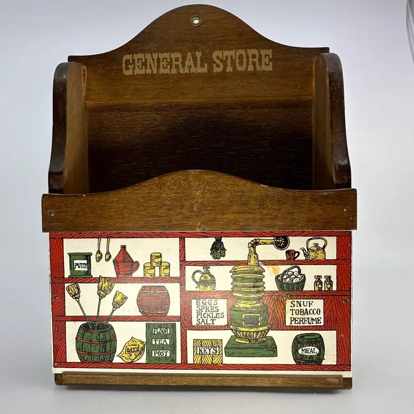 Vintage General Store Wood Wall Hanger Bill Holder 10”x7”