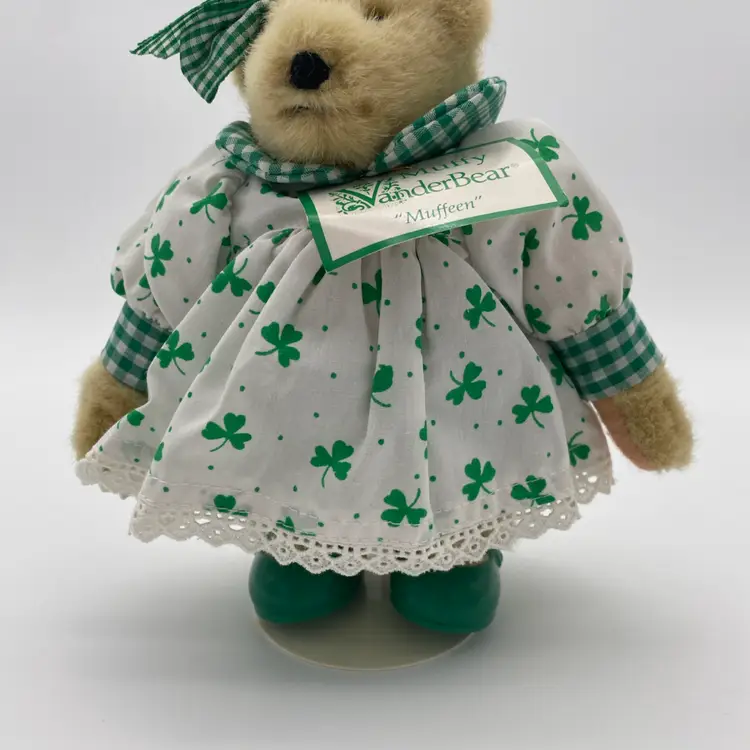 Muffy VanderBear Muffeen St. Patrick's Day 8" Plush Bear w/ Stand - 1991 NABCO