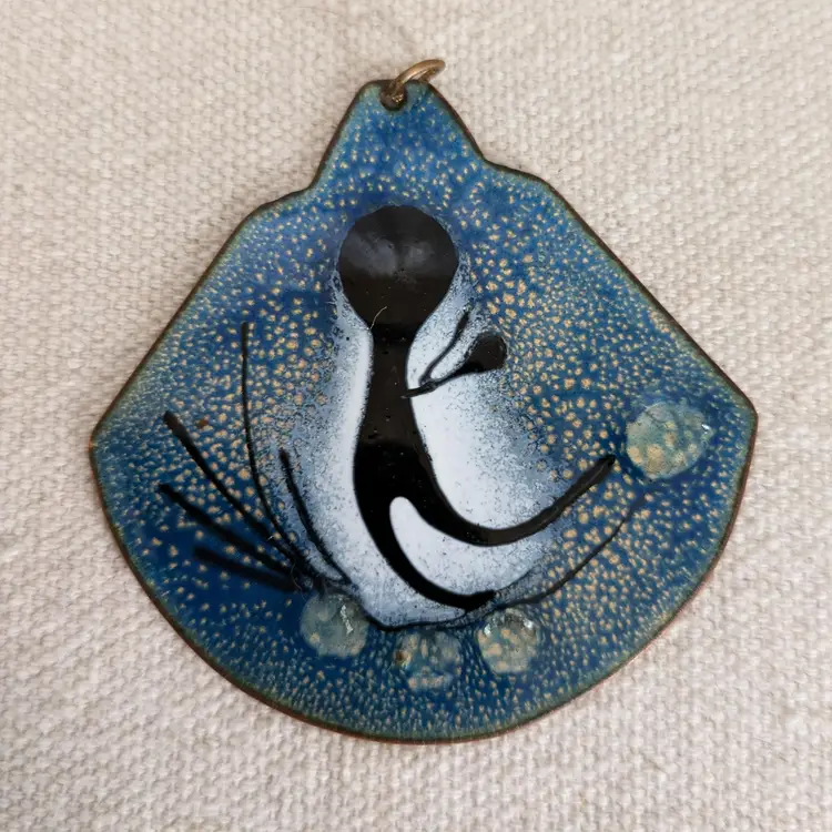 Enamel on Copper Pendant Unique Figural Alien UFO Necklace