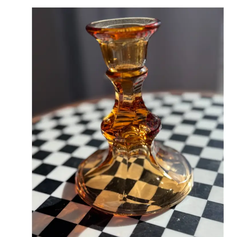 Amber Glass Candlestick 5”