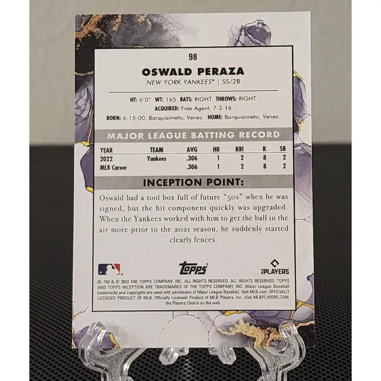 Oswald Peraza 2023 Topps Inception Blue /25 RC - Yankees