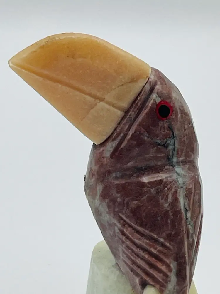 Small, Hand Carved, Soapstone Perching Toucan/Bird Sculpture, 3.5” Tall