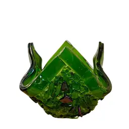 Fused Glass Votive Candle Holder Handkerchief style-Green with Dichroic Accents  3 3/4” Tall