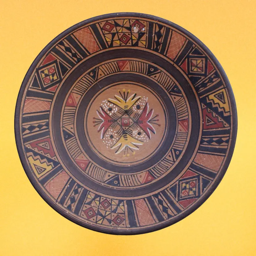 Handmade Folk Art (Peru) Hand Painted Terracotta Decorative Pottery Hanging Dish, 5.75"