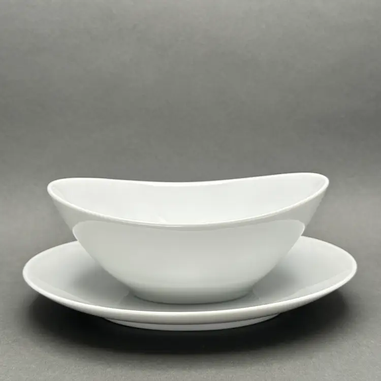 Vintage White MCM Mikasa "Sophisticate" L1990 Gravy Boat with Attached Underplate