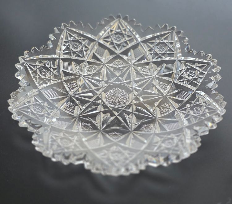 Signed Hawkes 7" cut glass dish