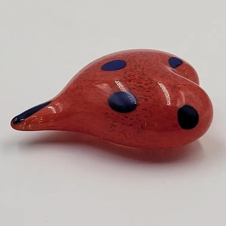 Glass Roots Studio Art Glass Red Heart With Blue Dots Paperweight
