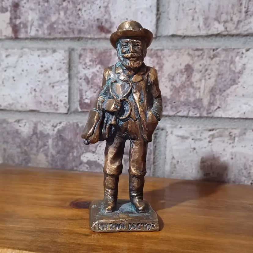 VTG Tom Knapp Bronze Cowtown Doctor Figurine 5" Western Signed Collectible Statue