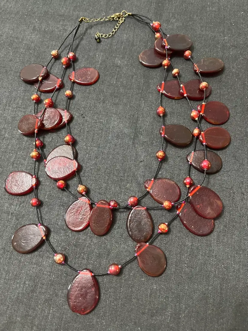 Red Glass Double Strand Necklace